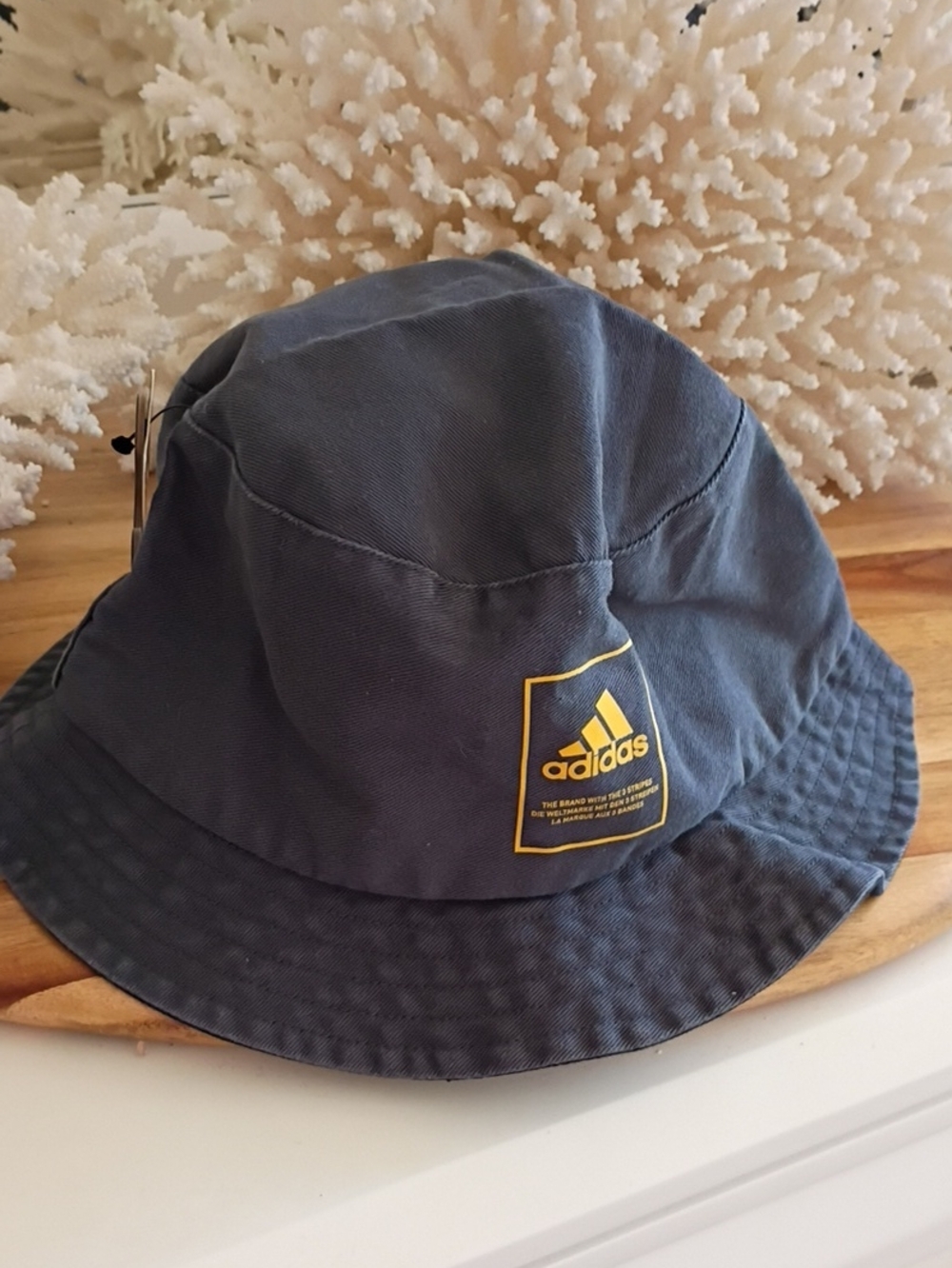 adidas - Navy Bucket Hat with Yellow Logo Patch NWT